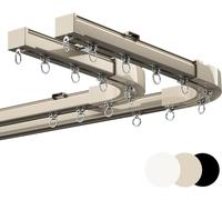 Générique Système de Tringle à Rideaux, Tringle de Plafond Robuste en Alliage d'aluminium Noir - Coude à 90° pour fenêtres en Baie, Double Rail, Longueur 4 m - Idéal pour