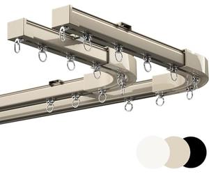 Générique Système de Tringle à Rideaux, Tringle Double Robuste de 2 m en Alliage d'aluminium Noir, Fixation au Plafond, avec coude à 90° pour fenêtres en Baie - Durable,