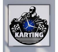 Générique SZGFR Course de Karting Horloge Murale en Vinyle, Horloge d’Enregistrement en Vinyle Art Mural Noir 12 Pouces pour Chambre à Coucher de Salon(12 Pouces B sans LED)
