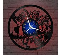 Générique SZGFR Guerre Viking Horloge Murale en Vinyle, Horloge d’Enregistrement en Vinyle Art Mural Noir 12 Pouces pour Chambre à Coucher de Salon(12 Pouces B avec LED)