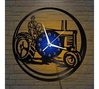 Générique SZGFR Moissonneuse de Tracteur agricole Vintage Horloge Murale en Vinyle, Horloge d’Enregistrement en Vinyle Art Mural Noir 12 Pouces pour Chambre à Coucher de Salon(12 Pouces B avec LED)
