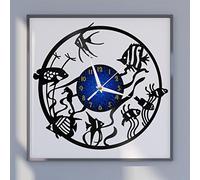 Générique SZGFR Poissons tropicaux Horloge Murale en Vinyle, Horloge d’Enregistrement en Vinyle Art Mural Noir 12 Pouces pour Chambre à Coucher de Salon(12 Pouces B sans LED)