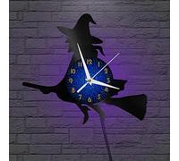 Générique SZGFR Sorcière Horloge Murale en Vinyle, Horloge d’Enregistrement en Vinyle Art Mural Noir 12 Pouces pour Chambre à Coucher de Salon(12 Pouces B avec LED)