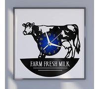Générique SZGFR Vaches à la Ferme Horloge Murale en Vinyle, Horloge d’Enregistrement en Vinyle Art Mural Noir 12 Pouces pour Chambre à Coucher de Salon(12 Pouces B sans LED)