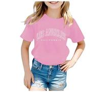 Générique T-Shirt À Col Rond Et Manches Courtes pour Filles Imprimé Los Angeles Coupe Ample Léger Respirant Doux Et Confortable Un Haut D’Été Décontracté Enfants pour Les Loisirs
