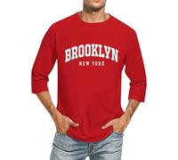 Générique T-Shirt à Manches 3/4 pour Homme, Confortable, col Ras du Cou, Couleur Unie, avec Lettres et Noms de Villes (Red, L)