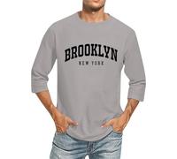 Générique T-Shirt à Manches 3/4 pour Homme, Confortable, col Ras du Cou, Couleur Unie, avec Lettres et Noms de Villes (Grey, S)