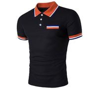 Générique T-Shirt à Manches Courtes à la Mode pour Hommes avec Un troisième Bouton (Black, L)