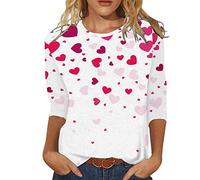 Générique T-Shirt à Manches Courtes Femmes Modèle de série de la Saint-Valentin pour Les Hauts pour Femmes Amour imprimé à Manches Trois-Quarts col Rond Haut t-Shirt Chemisier