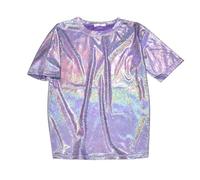 Générique T-shirt à manches courtes métallisé pour femme, avec trou de serrure, manches courtes, paillettes, holographique