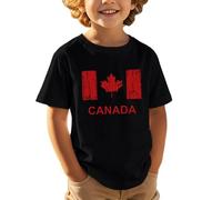 Générique T-Shirt à Manches Courtes pour Enfants, décontracté, Confortable et Tendance, imprimé Feuille d'érable, fête Nationale européenne et, fête de l'indépendance (Black, 6-7 Years)