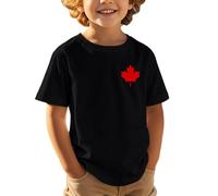 Générique T-Shirt à Manches Courtes pour Enfants, décontracté, Confortable et Tendance, imprimé Feuille d'érable, fête Nationale européenne et canadienne, fête de l'indépendance (Black, 6-7 Years)