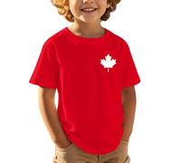 Générique T-Shirt à Manches Courtes pour Enfants, décontracté, Confortable et Tendance, imprimé Feuille d'érable, fête Nationale européenne et canadienne, fête de l'indépendance (Red, 6-7 Years)