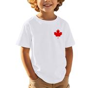 Générique T-Shirt à Manches Courtes pour Enfants, décontracté, Confortable et Tendance, imprimé Feuille d'érable, fête Nationale européenne et canadienne, fête de l'indépendance (White, 6-7 Years)