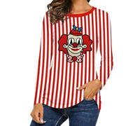 Générique T-Shirt à Manches Longues pour Femme Style Marin Rayé avec Imprimé Clown Col Rond Décontracté Idéal pour Costume de Carnaval et Fête à Thème Tenue Déguisement Festival
