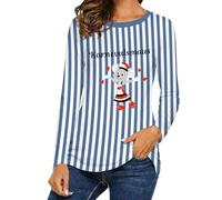Générique T-Shirt à Manches Longues pour Femme Style Marin Rayé avec Imprimé Clown Col Rond Décontracté Idéal pour Costume de Carnaval et Fête à Thème Tenue Déguisement Festival