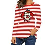 Générique T-Shirt à Manches Longues pour Femme Style Marin Rayé avec Imprimé Clown Col Rond Décontracté Idéal pour Costume de Carnaval et Fête à Thème Tenue Déguisement Festival