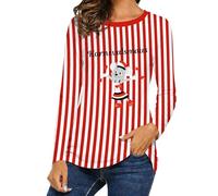 Générique T-Shirt à Manches Longues pour Femme Style Marin Rayé avec Imprimé Clown Col Rond Décontracté Idéal pour Costume de Carnaval et Fête à Thème Tenue Déguisement Festival