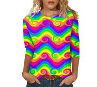 Générique T Shirt à Manches Trois Quarts pour Femmes décontracté col Rond imprimé coloré Haut 3 AA L