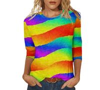 Générique T Shirt à Manches Trois Quarts pour Femmes décontracté col Rond imprimé coloré Haut 3 U S