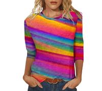 Générique T Shirt à Manches Trois Quarts pour Femmes décontracté col Rond imprimé coloré Haut 3 V M