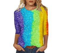 Générique T Shirt à Manches Trois Quarts pour Femmes décontracté col Rond imprimé coloré Haut 3 Y M