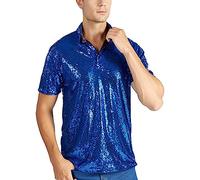 Générique T-shirt à Paillettes Vintage pour Homme - Polo Disco avec Paillettes Brillantes Métallisées Dorées - Chemise à Manches Courtes - Costume de Fête Années 70