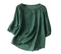 Générique T-Shirt Ample en Coton et Lin pour Femmes, Mode décontractée, Cinq Manchettes, col en V, d'été, Haut 1 (Green, XXL)
