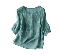 Générique T-Shirt Ample en Coton et Lin pour Femmes, Mode décontractée, Cinq Manchettes, col en V, d'été (Blue, XXL)