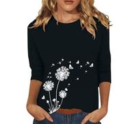 Générique T-Shirt Ample et décontracté à Manches Sept-Quarts et col Rond pour Femme, imprimé Pissenlit, Automne Pochette Aide Soignante Personnalise (Black, M)