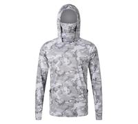 Générique T Shirt Anti UV Homme Capuche UPF50+ Chemise de pêche à Manches Longues Sweat à Capuche Protection Solaire Tee Shirts Anti-UV Respirant à Séchage Rapide (Masque Intégré)