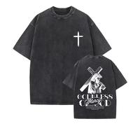 Générique T-Shirt chrétien avec Motif Croix de Jésus Lavage Vintage Manches Courtes Haut d'été vêtements Classiques sacrés de la Foi