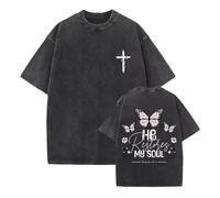 Générique T-Shirt chrétien avec Motif Croix de Jésus Lavage Vintage Manches Courtes Haut d'été vêtements Classiques sacrés de la Foi