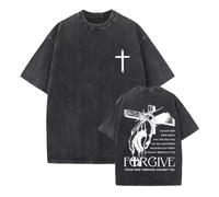 Générique T-Shirt chrétien avec Motif Croix de Jésus Lavage Vintage Manches Courtes Haut d'été vêtements Classiques sacrés de la Foi