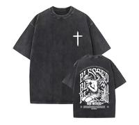 Générique T-Shirt chrétien avec Motif Croix de Jésus Lavage Vintage Manches Courtes Haut d'été vêtements Classiques sacrés de la Foi