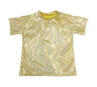 Générique T-Shirt de Danse Unisexe métallisé à Sequins et imprimé réfléchissant Coupe Ample Manches Courtes idéal pour Enfants garçons Filles et Adolescents Costumes de scène et (Gold 9-10 Years)