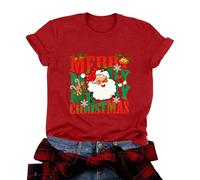 Générique T Shirt de Noël à Manches Courtes pour Femmes Col Rond Confortable en Coton Doux Design avec Impression Drôle et Thématique Idéal comme Tenue Décontractée comme Cadeau de Noël Surprise