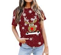 Générique T Shirt De Noël en Coton Tshirt De Noël Femme Shirts for Merry Snowflake Printed Short Sleeve Costumes Crewneck Casual Pattern T Shirt pour Réunion Familiale