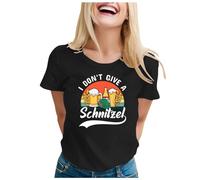 Générique T-Shirt Décontracté pour Femmes avec Impression Drapeau et Lettres Style Festival de la Bière Allemande Haut Court à Manches Courtes (Black, S)