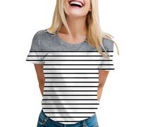 Générique T-Shirt Femme à Manches Courtes Col Rond Mode Imprimé Rayé Décontracté Confortable Haut Casual Tendance Essentiel de Garde-Robe (Grey, XXL)