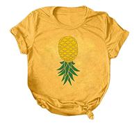 Générique T Shirt Femme Décontracté à Dessin Ananas Exotique Manches Courtes Col Rond Coupe Oversized Blouse Ambiance Estivale et Gaieté(Yellow, XXL)