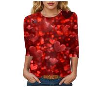 Générique T-Shirt Femme Manche 3/4 Léger et Respirant Top Festif Imprimé Tshirt Chemise De Fetes Grande Taille Col Rond Haut Mode Printemps Été pour Rencontre Amoureuse