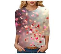 Générique T-Shirt Femme Manche 3/4 Léger et Respirant Top Festif Imprimé Tshirt Chemise De Fetes Grande Taille Col Rond Haut Mode Printemps Été pour Rencontre Amoureuse