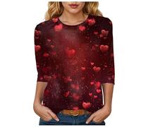 Générique T-Shirt Femme Manche 3/4 Léger et Respirant Top Festif Imprimé Tshirt Chemise De Fetes Grande Taille Col Rond Haut Mode Printemps Été pour Rencontre Amoureuse
