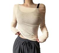 Générique T Shirt Femme Manches Longues Haut D'été Chemisier Élégant Blouse Streetwear Haut Transparent en Maille pour Femme Manches Longues Transparent pour Sortir, fête, Club