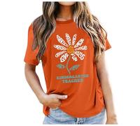 Générique T-Shirt Femme Manches Longues T-Shirt décontracté et Polyvalent avec Lettres imprimées pour la journée des Enseignants de la Saison Scolaire(Orange,L)