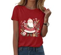 Générique T-Shirt Femme Noël Manches Courtes Col Rond - Impression Complète Père Noël en Traîneau et Flocons de Neige - Haut Léger Confortable pour Les Fêtes