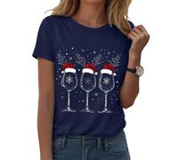 Générique T-Shirt Femme Noël Manches Courtes Col Rond - Impression Complète Père Noël en Traîneau et Flocons de Neige - Haut Léger Confortable pour Les Fêtes