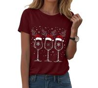 Générique T-Shirt Femme Noël Manches Courtes Col Rond - Impression Complète Père Noël en Traîneau et Flocons de Neige - Haut Léger Confortable pour Les Fêtes