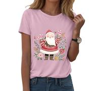 Générique T-Shirt Femme Noël Manches Courtes Col Rond - Impression Complète Père Noël en Traîneau et Flocons de Neige - Haut Léger Confortable pour Les Fêtes